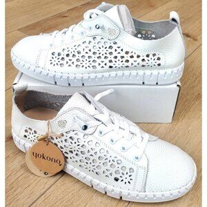 Yokono White Leather Sneakers Women Size 9 - 9.5 US / 40 EU Made In Spain NWT